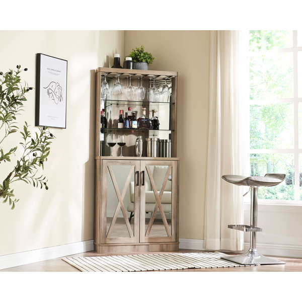 Gracie Oaks Corner Bar with Mirrored Panels & Reviews Wayfair